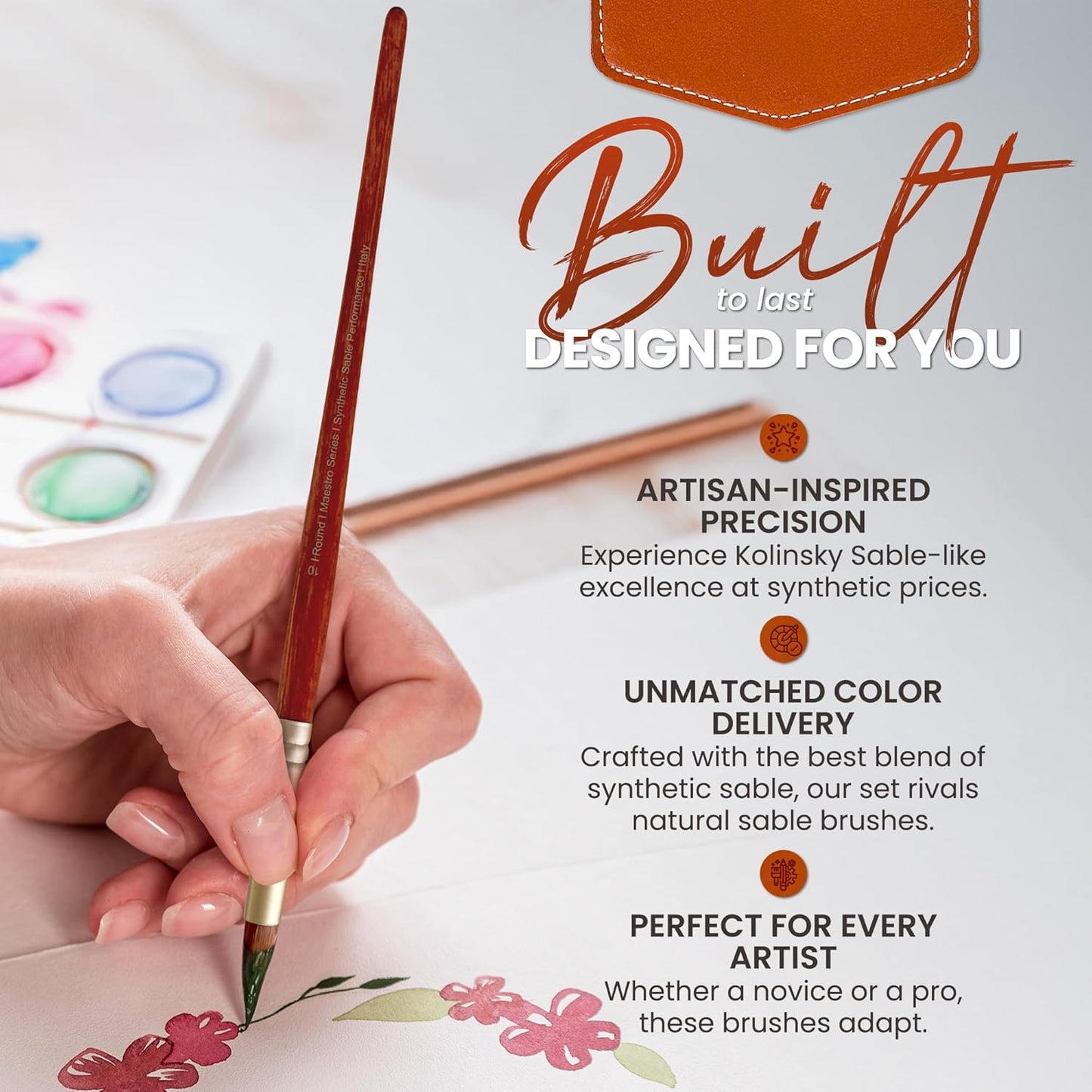 Maestro Series - Sable Watercolor Brushes 8Pcs Kolinsky Sable Performance Brush Set, Outstanding Color Flow, Durable Performance & Precision Shape Retention