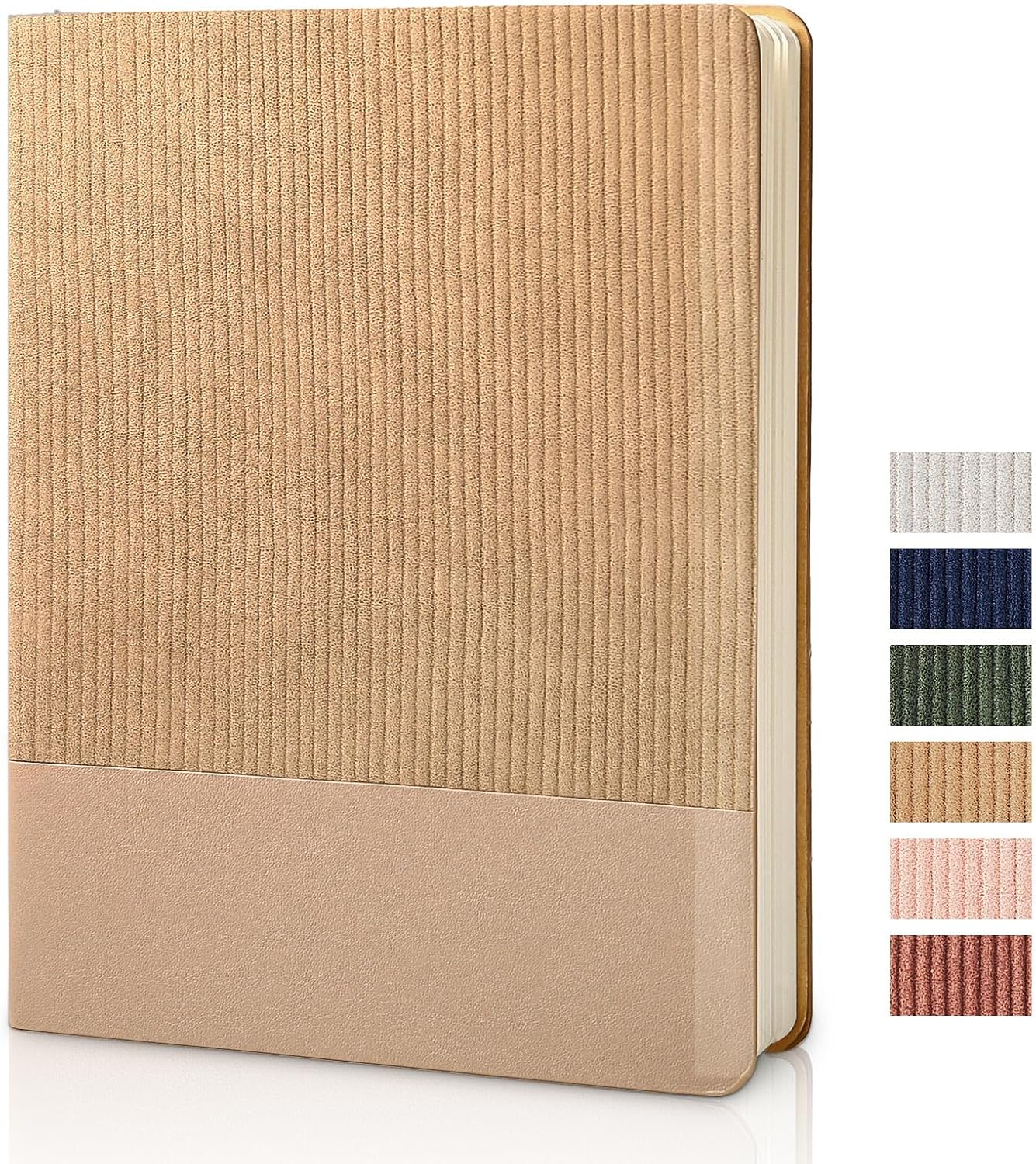 Lined Journal Notebook for Work College Ruled Note Book 5.79"x8.27"A5 PU Leather Daily Journaling 216 Pages for Women Men Writing Home School Supplies Business (B5 Lined 160pages, 01-Khaki)