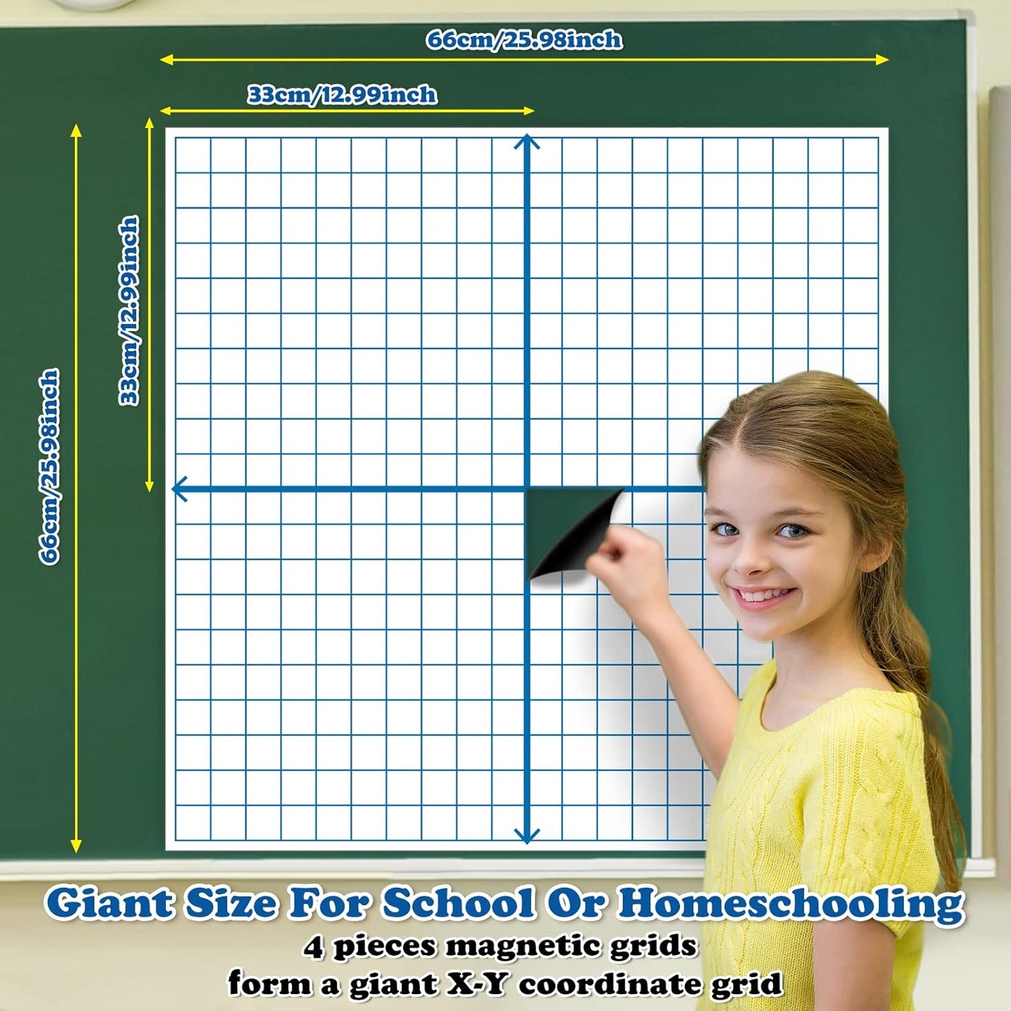 Aizweb Giant Magnetic XY Coordinate Dry Erase Grid,26" x 26" Graph Board for School Classroom Supplies,Magnetic Whiteboard with Counters,Math Manipulatives for Teacher Education