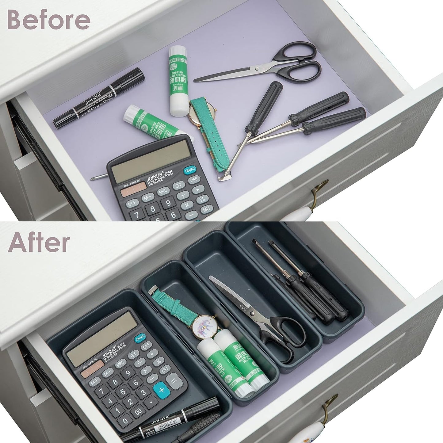 Office Drawer Organizers Bins Junk Drawer Organizers Tray Storage Dividers for Office Desk Dress Makeup (13pcs 2Size)