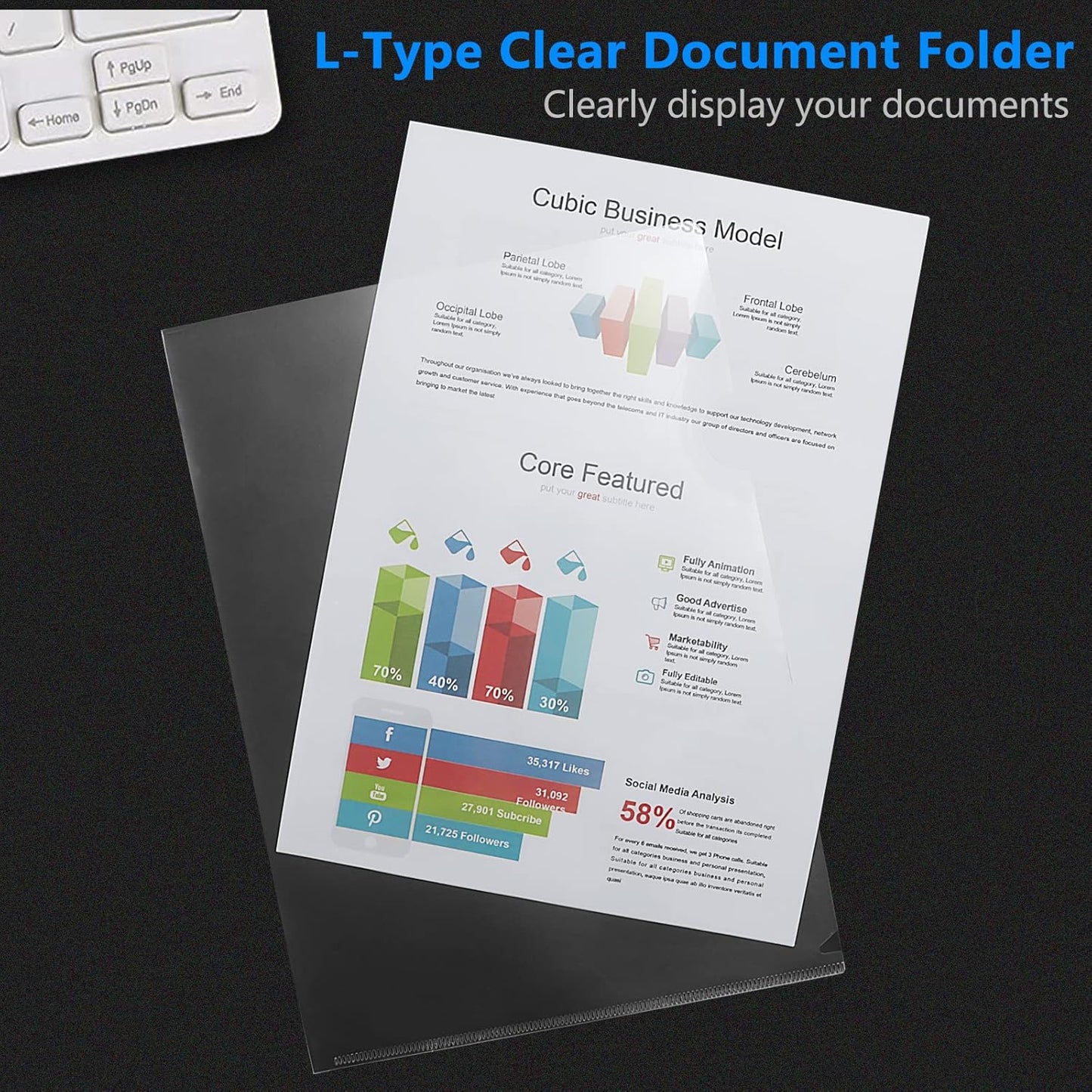 37 Pcs Clear Plastic Document Folder Project Pocket for Letter / A4 Size Paper - Transparent L-Type Plastic Folder