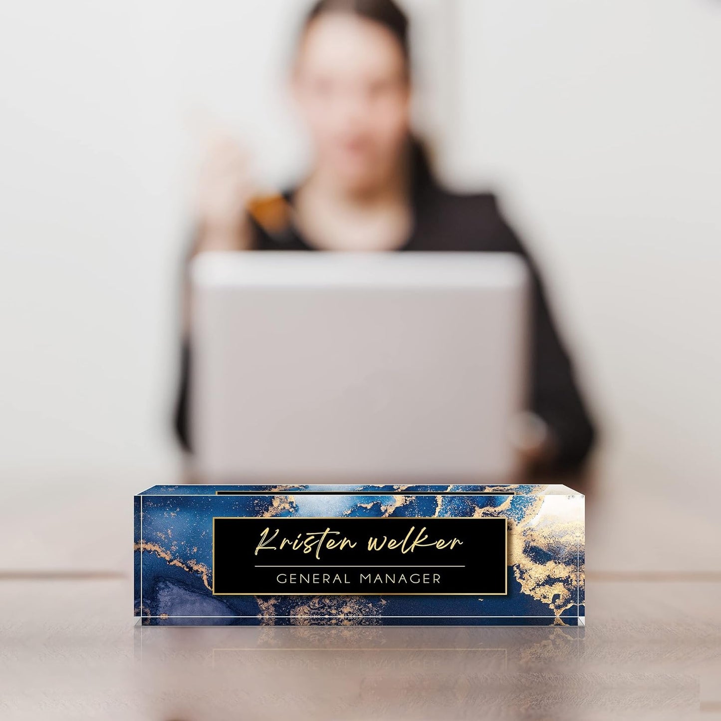 Desk Name Plate Personalized, Premium Blue Marble Acrylic Desk Name Plate, Personalized Name Plate for Desk, Office Decor for Women or Men Coworkers, Boss, Employee, Teacher