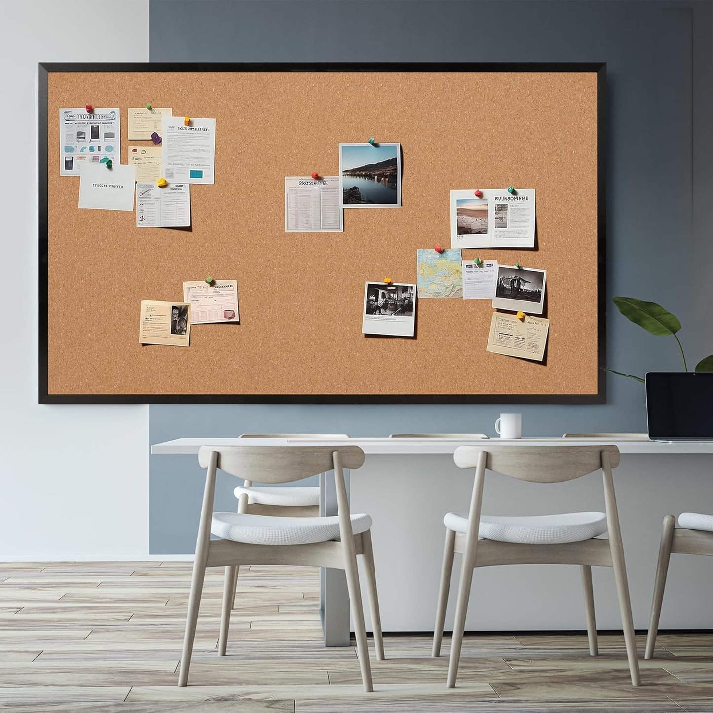 Board2by Extra Large Cork Bulletin Board 72" X 48", Black Wood Framed 6'x4' Corkboard for Wall, Wall Mounted Notice Pin Board with 18 Push Pins for School, Home & Office