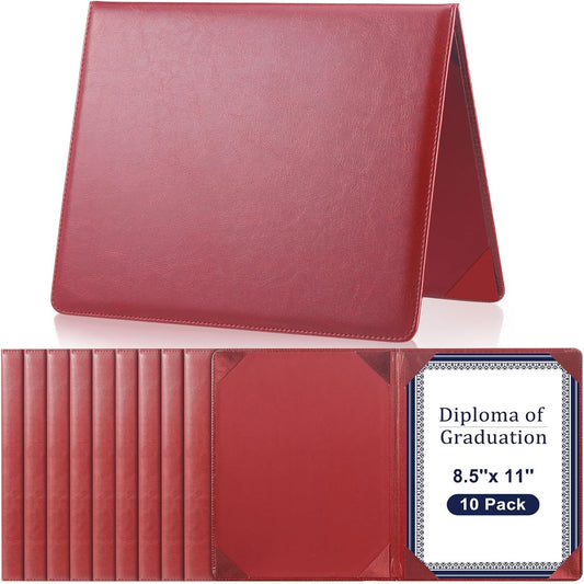 Tenare 10 Pcs Leather Certificate Holder 8.5 x 11 Inch PU Black Red Blue Purple Phd Bachelor Master Diploma Cover Professional Award Folder for Official Graduation Competition Contest Charity (Red)