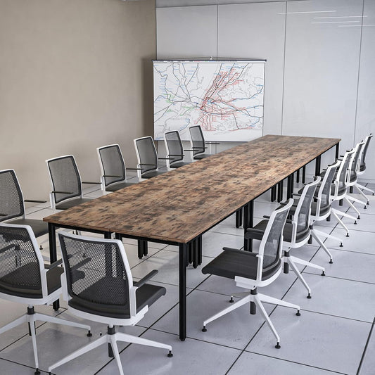 Bonzy Home Conference Tables 18ft Office Computer Desk for Meeting Room Study Writing Printer Table Meeting Seminar Table for 20 People Rustic Vintage Brown 8PCS 220.4"x47.2"x29.5"