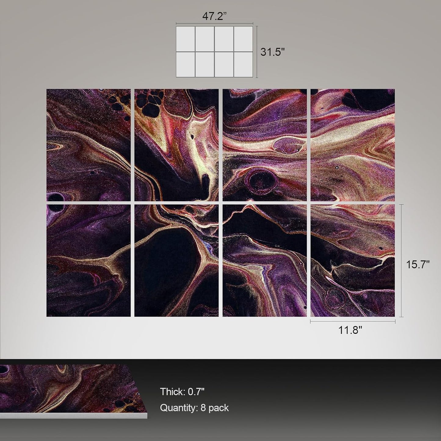 UMIACOUSTICS 8 Pcs 0.7Inch Thick Art Acoustic Panels, Total 47.2” x 31.5” Decorative Sound Absorbing Art Panels, Acoustical Wall Panels for Home, Office, Hotel, Lit-Purple