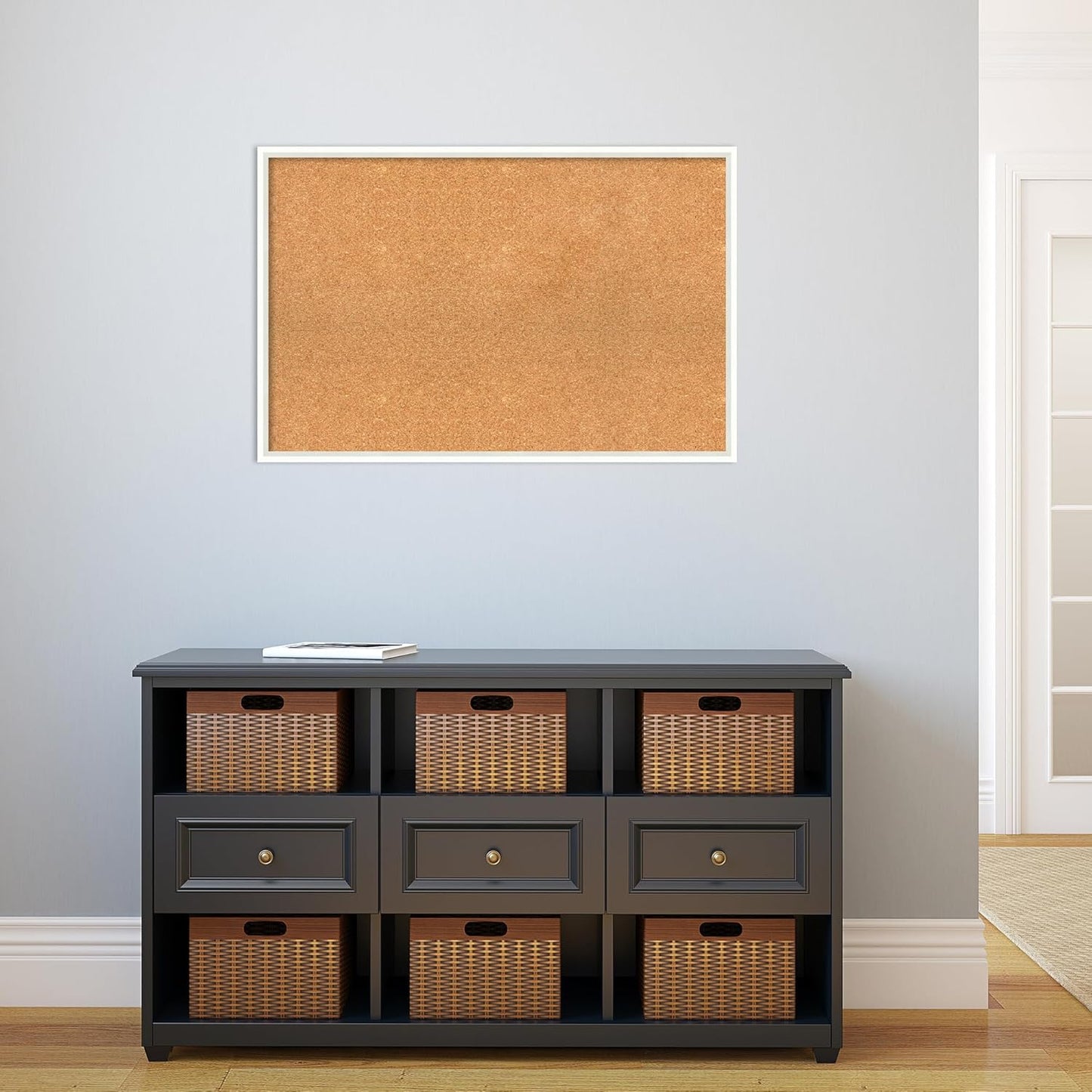 Amanti Art Natural Cork Board for Wall, 23x35 Vision Board with White Frame, Large Corkboard Office Decor for Home Organization, Modern Corkboard Pinboard to Display Items for Home Organization in