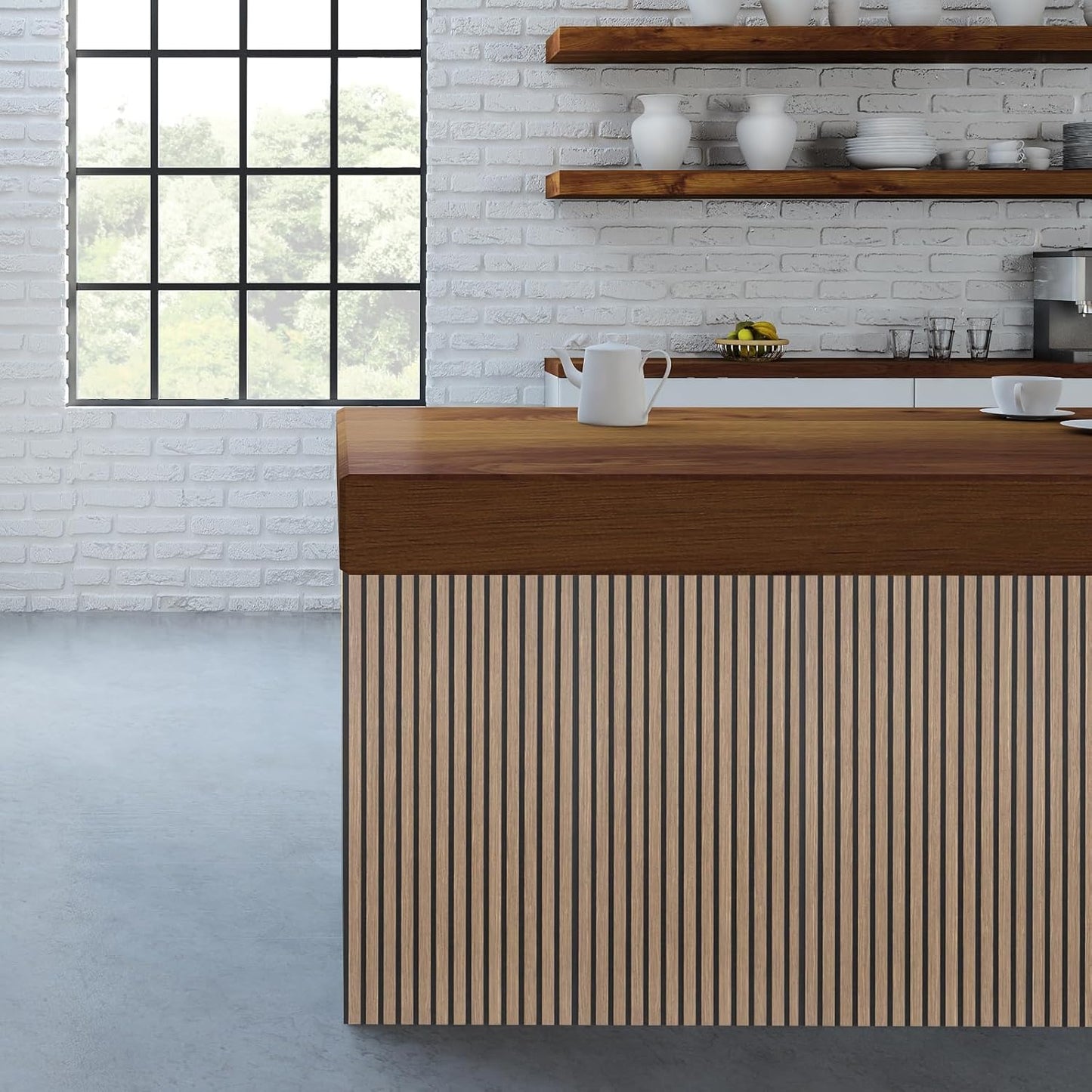 Yuzzy Acoustic Wood Slat Wall Panels - 48" x 22" Dark Walnut Fluted Sound Absorbing Panel for Wall and Ceiling - 4 Pcs Wall Panels for Interior Wall Decor for Homes, Offices, Studios