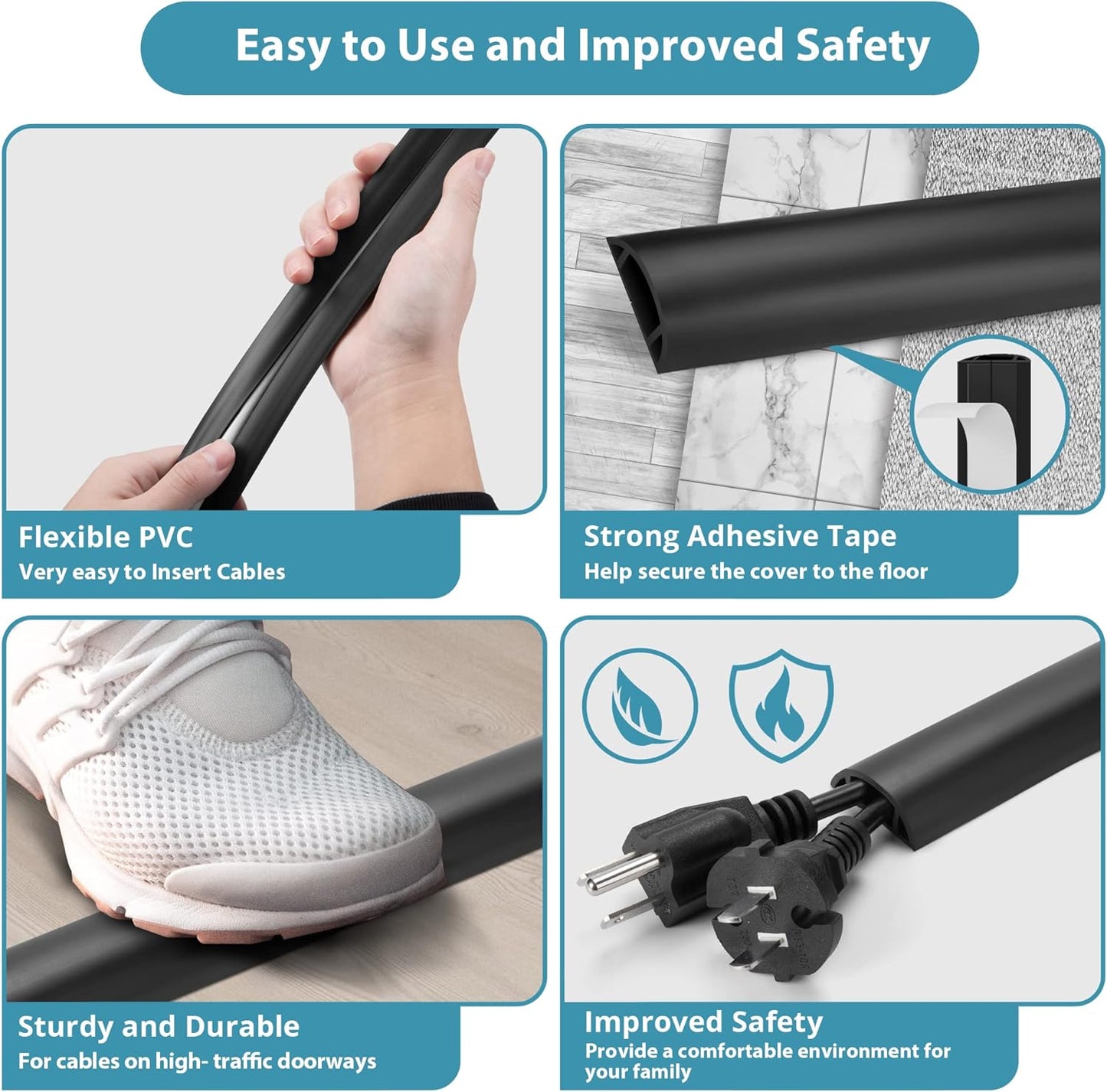 Floor Cable Cover 3ft Beige, LZEOY Cord Covers for Wires on Floor, Cord Hider Floor Cable Management, Extension Cord Floor Cover Low Profile, Floor Cord Cover for Office/Carpet/Floor