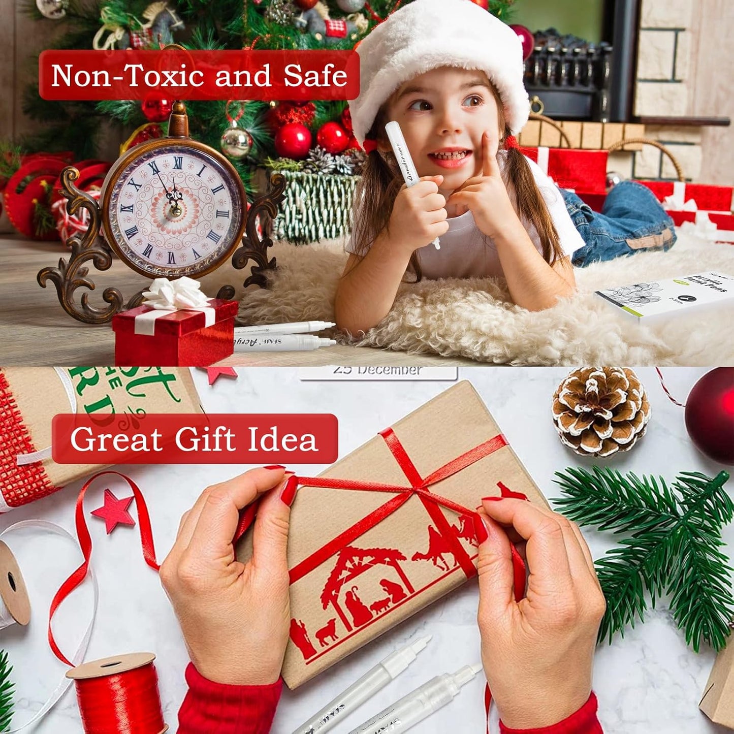 SFAIH White Paint Markers Paint Pens - 8 Pack Acrylic Permanent Marker for Rock Painting, Wood, Metal, Fabric, Plastic, Canvas, Glass, Ceramic, Art Projects, 2-3MM Medium Tip & 0.7mm Extra Fine Tip