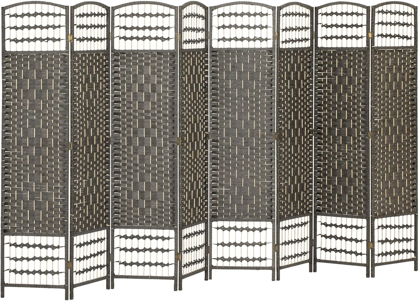 HOMCOM 8 Panel Room Divider, Folding Privacy Screen, 5.6' Room Separator, Wave Fiber Freestanding Partition Wall Divider, Dark Gray