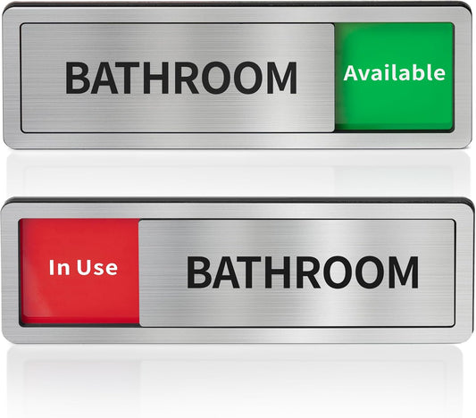 Bathroom Sliding Door Signs, Restroom Signs for Business Vacant Occupied Restroom Sign In Use/Available Slider Sign for Home Office Or Public Bathroom Door, Brushed Silver Stainless Steel
