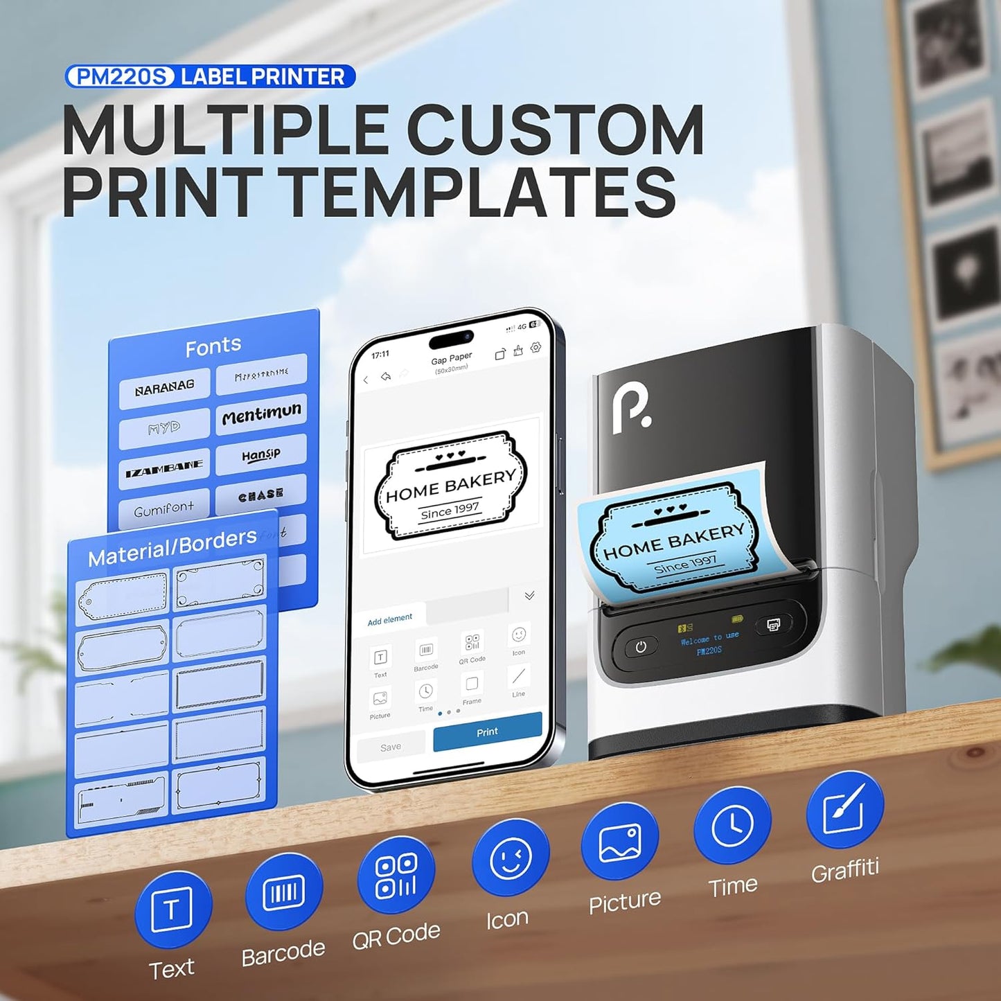 POLONO PM220S Label Maker Machine with Tape, 2 Inch Bluetooth Thermal Label Printer, Portable Sticker Printer for School, Office, Home, Business, Label Maker with 2'' x1.18'' Labels, White