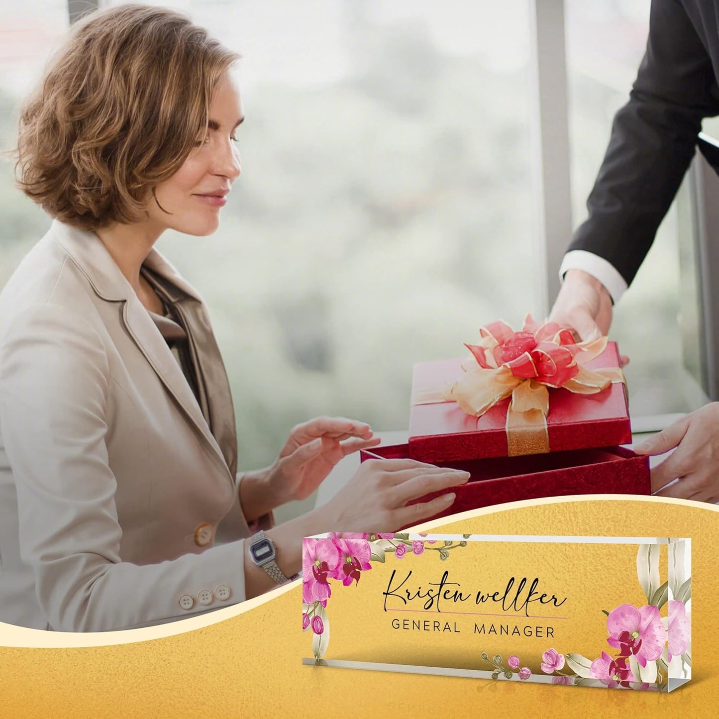 Custom Name Plate for Desk | Personalized Desk Name Plate | Personalized Boss Employee Appreciation Gifts | Acrylic Name Plate Office Desk Accessories (C-Butterfly Orchid)