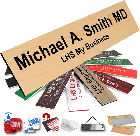 Engraved Name Plates for Door Sign Personalized Cashew Plastic Plaque with Black Letters - Made in USA 2x6 N6