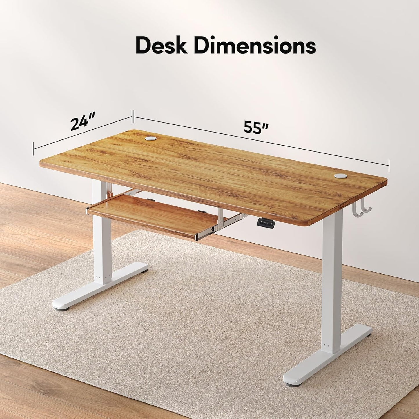 FEZIBO Standing Desk with Keyboard Tray, 55 x 24 Inch Adjustable Height Sit Stand Desk with Memory Presets for Home Office, Ergonomic Computer Workstation, Light Rustic