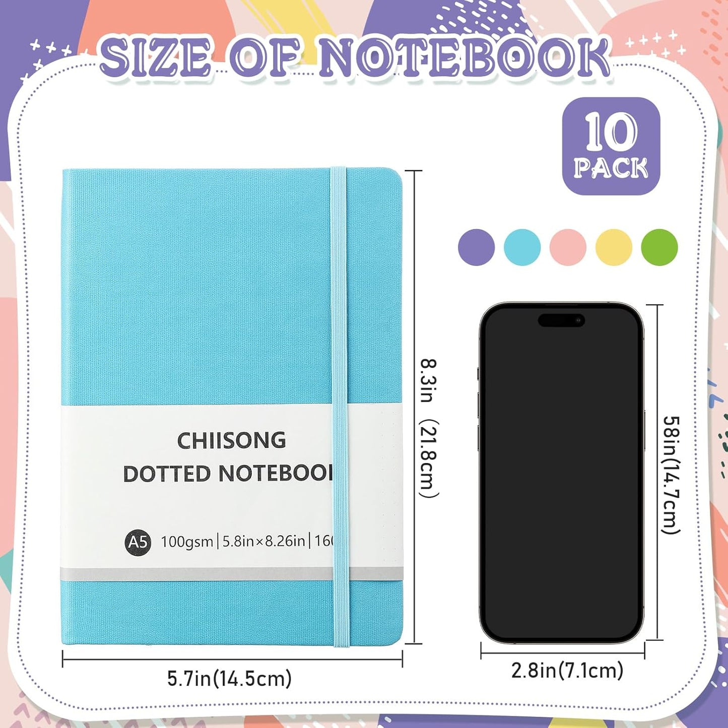 10 Pack Bullet Dotted Journal Notebook Bulk, A5 Dot Grid Notebook with 100 GSM Paper, Leather Hardcover Dotted Journal with 160 Pages for Women Men Writing Journaling Planning, 5.7 x 8.3 Inch