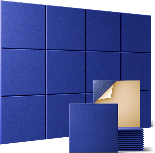 Sonicism 12 Pack Acoustic Wall Panels with Self-Adhesive, 12" X 12" X 0.4" Sound Proof Foam Panels, Decorative Soundproof Wall Panels, Sound Proof Absorbing Tiles for Home & Offices, Blue
