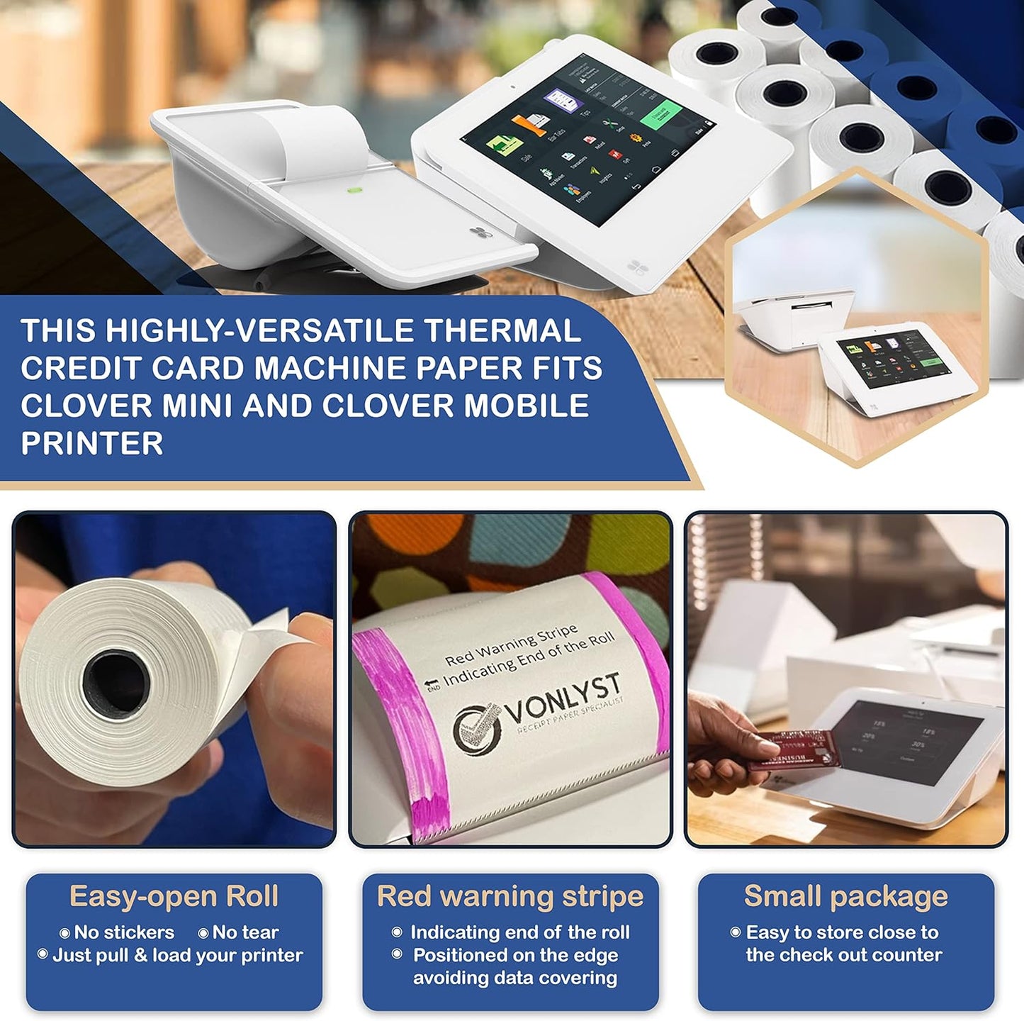 Receipt Paper for Clover Mini and Clover Mobile Thermal Printer 2 1/4 x 80 (10 rolls)