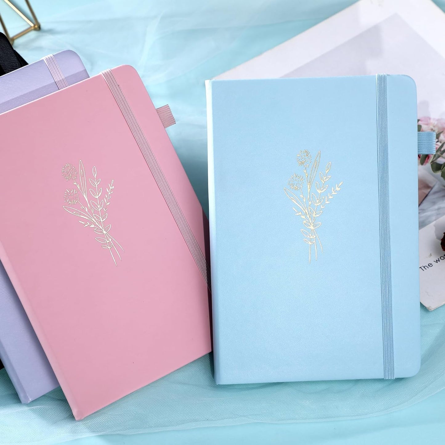 MINICAGIE 2 Pack Lined Journal Notebook for Women Cute Leather Journals for Writing Aesthetic Floral Diary 192 Pages A5 Hardcover Journaling Notebooks with Pen Loop, Blue, Purple