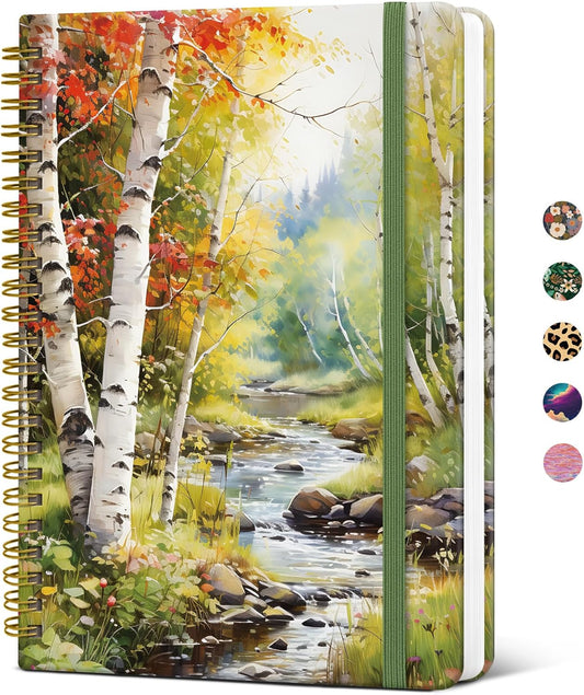 Lined Spiral Journal Notebook for Women, Cute A5 College Ruled Hardcover Notebook for Work & Note Taking, Aesthetic Pretty Journal for Writing, 140 Pages, Autumn Creek