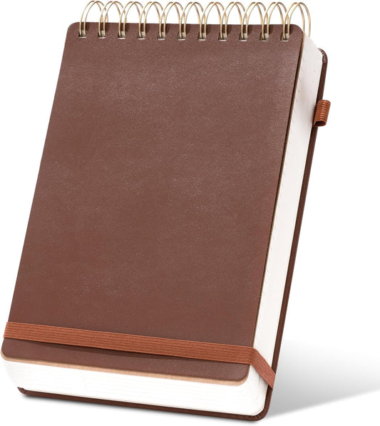 Yoment Top Spiral Notebook Leather Steno Pads 240 Pages Spiral Notepad for Work 5x7 Top Bound Steno Notebook, 100 GSM Thick Paper, Left Handed Notebooks for Office College School, Brown