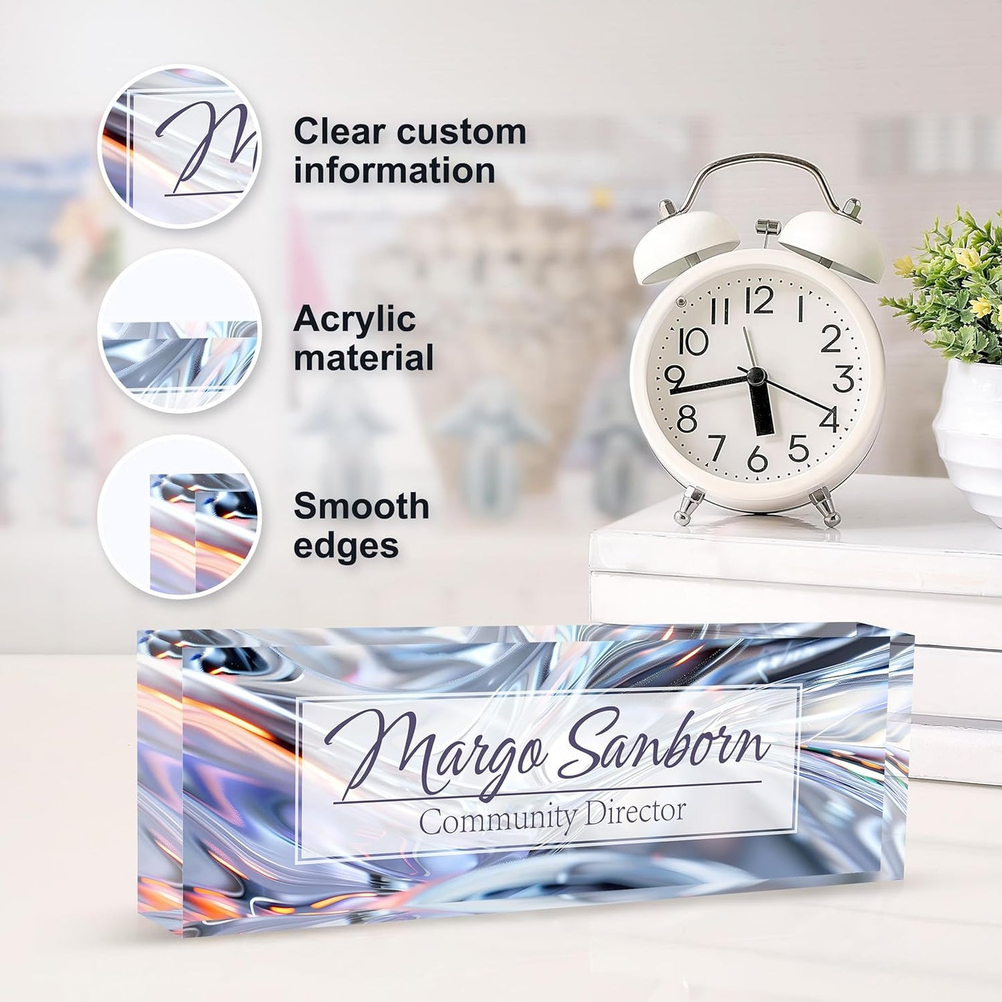 Personalized Name Plate for Desk, Custom Desk Name Plate, Acrylic Name Plate Office Desk Accessories, Personalized Office Gifts for Coworkers Teachers, Employee Appreciation Gifts (Silver Crystal)