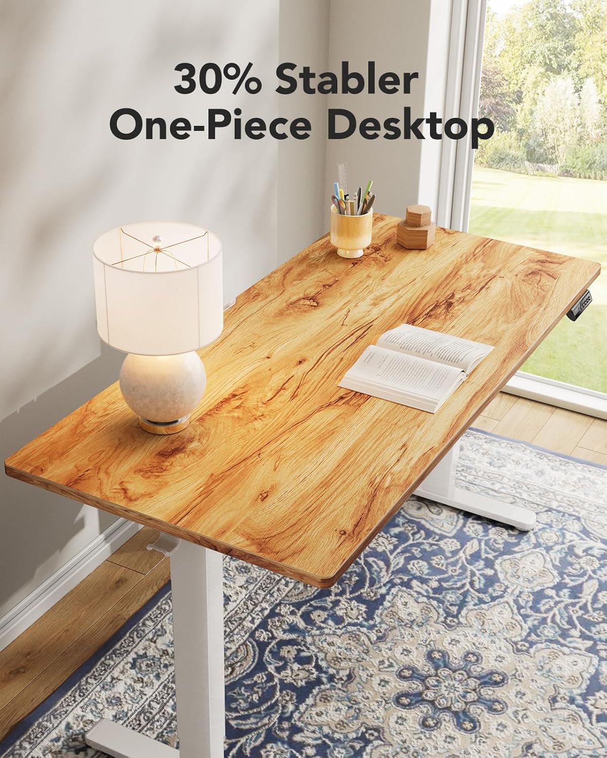 HUANUO Electric Standing Desks, 60" x 24" Whole Piece Desktop, Adjustable Height Computer Desk, 4 Height Memory Settings, Sit Stand Up Desk for Home Office, Light Vintage