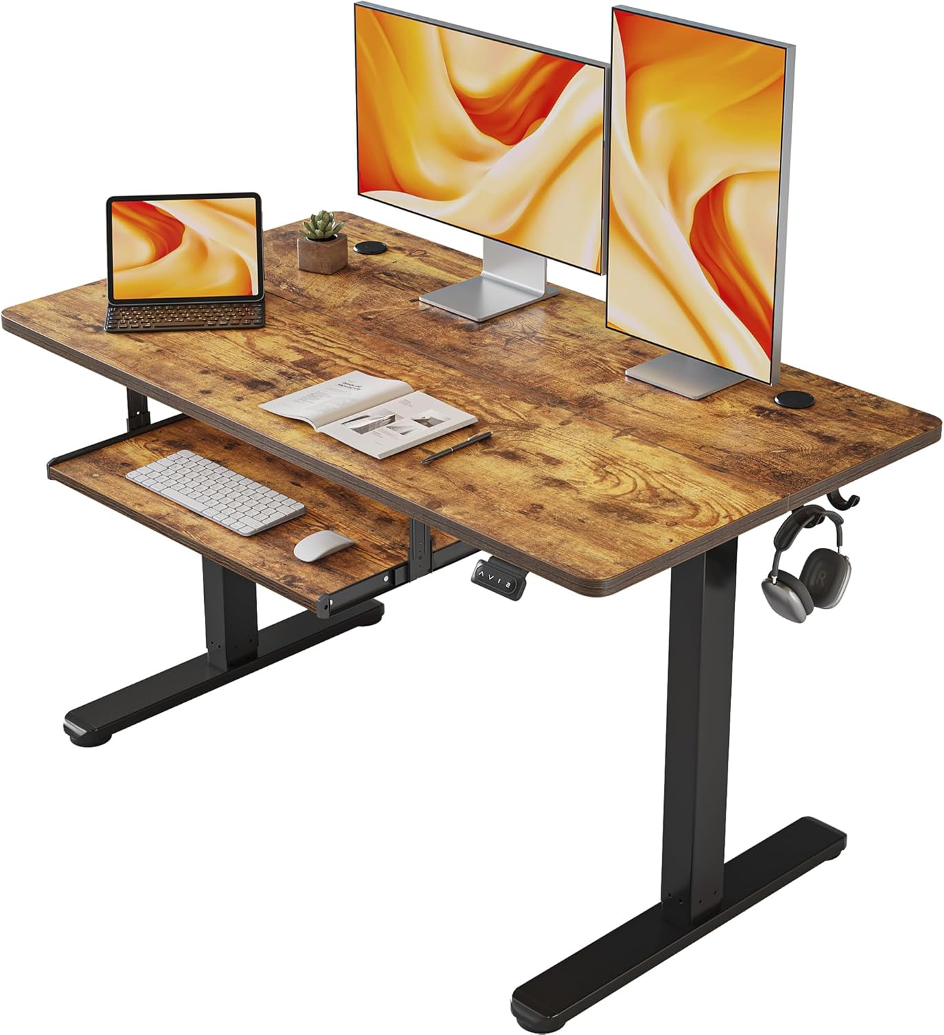 FEZIBO Standing Desk with Keyboard Tray, 48 × 24 Inches Electric Height Adjustable, Sit Stand Up Desk, Computer Office Desk, Rustic Brown