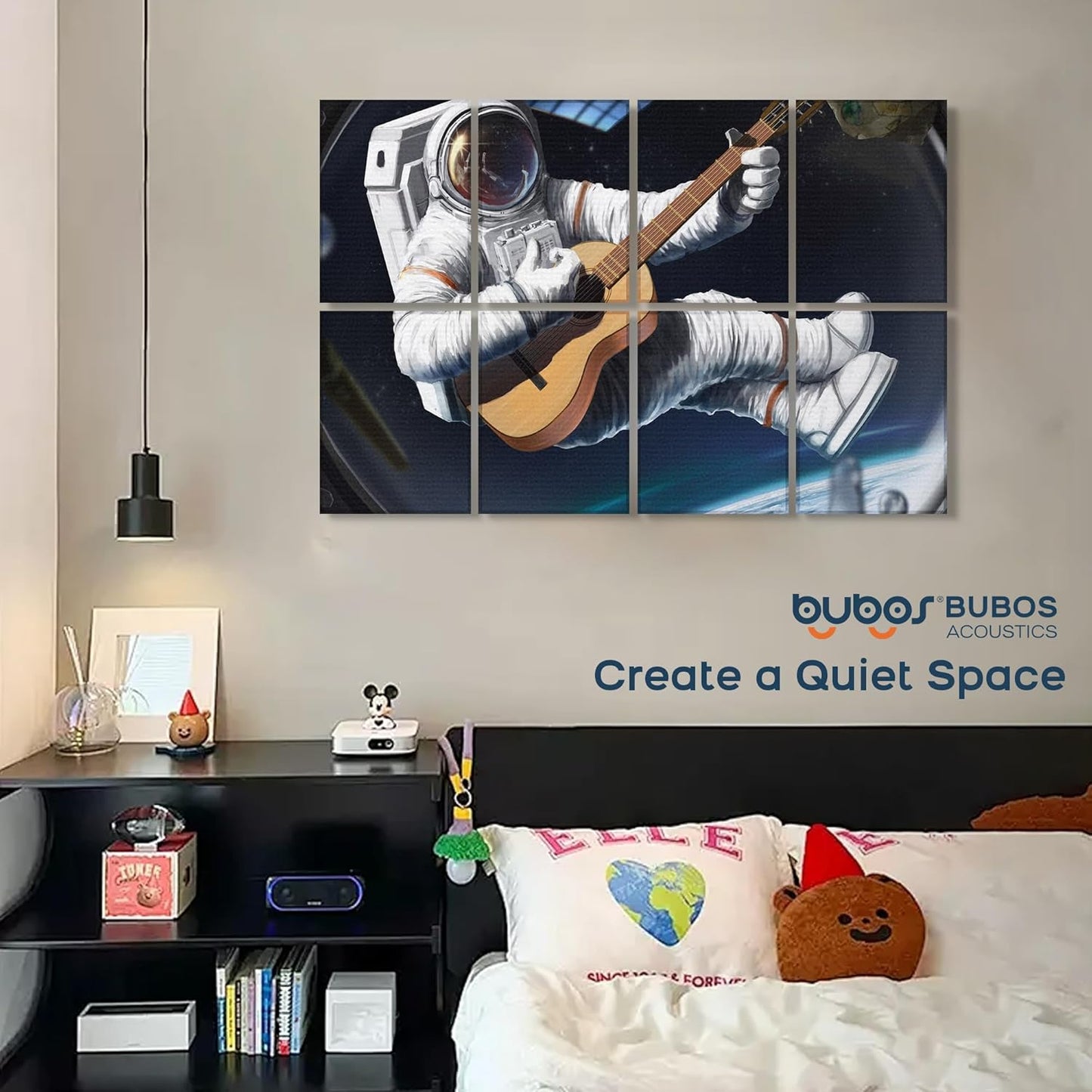 BUBOS 8 Pack Art Acoustic Panels Soundproof Wall Panel,47.2X31.4 Inches Sound Absorbing Panel,Self-adhesive Decorative Acoustical Wall Panels, Acoustic Treatment for Ceiling Home Office（Space Guitar）