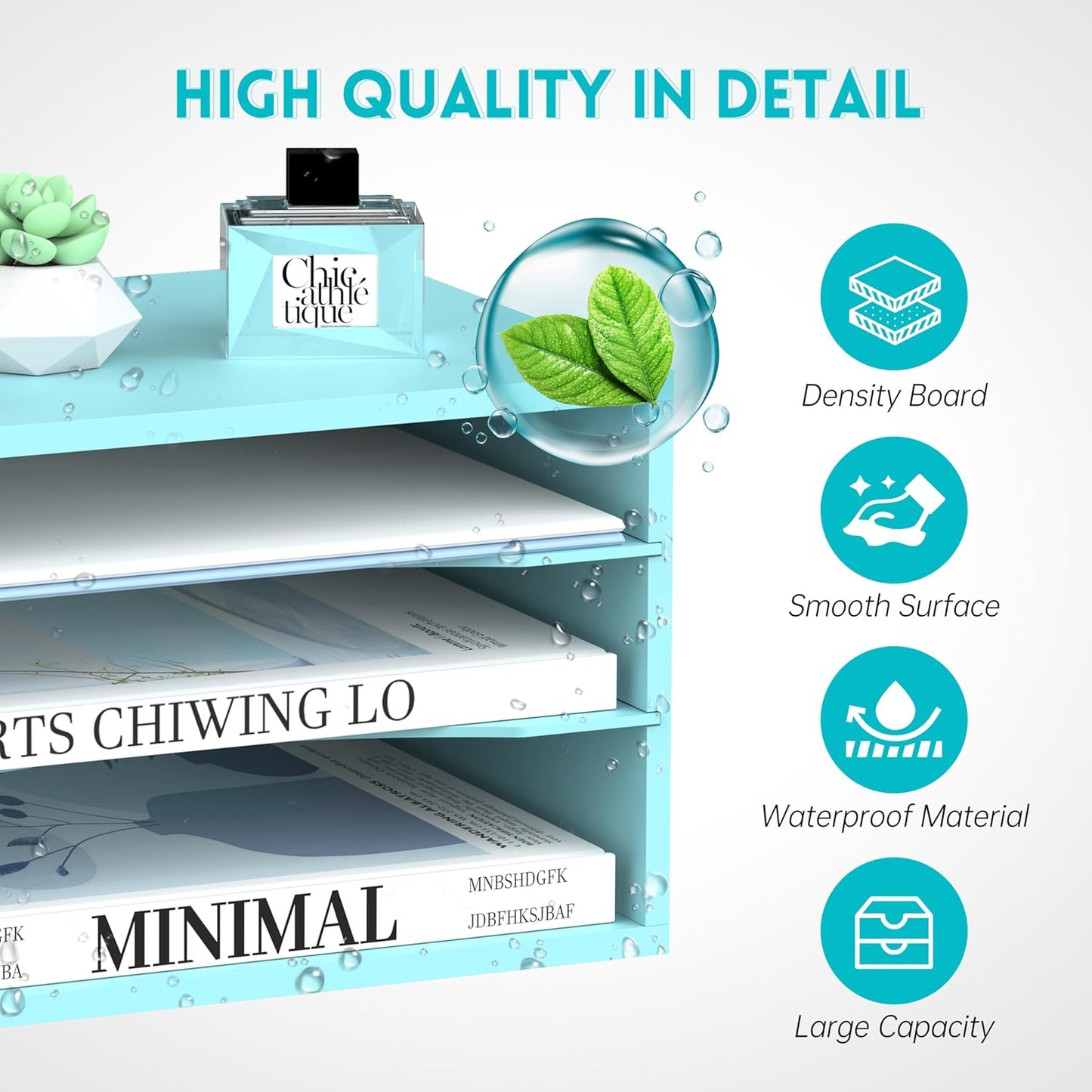 SUPEASY Wood Desk Organizer, 3 Tier Paper File Organizer for Desk, Wooden Desktop Organizer, Paper Letter Literature Mail Sorter, for Office School & Home Organization, Blue