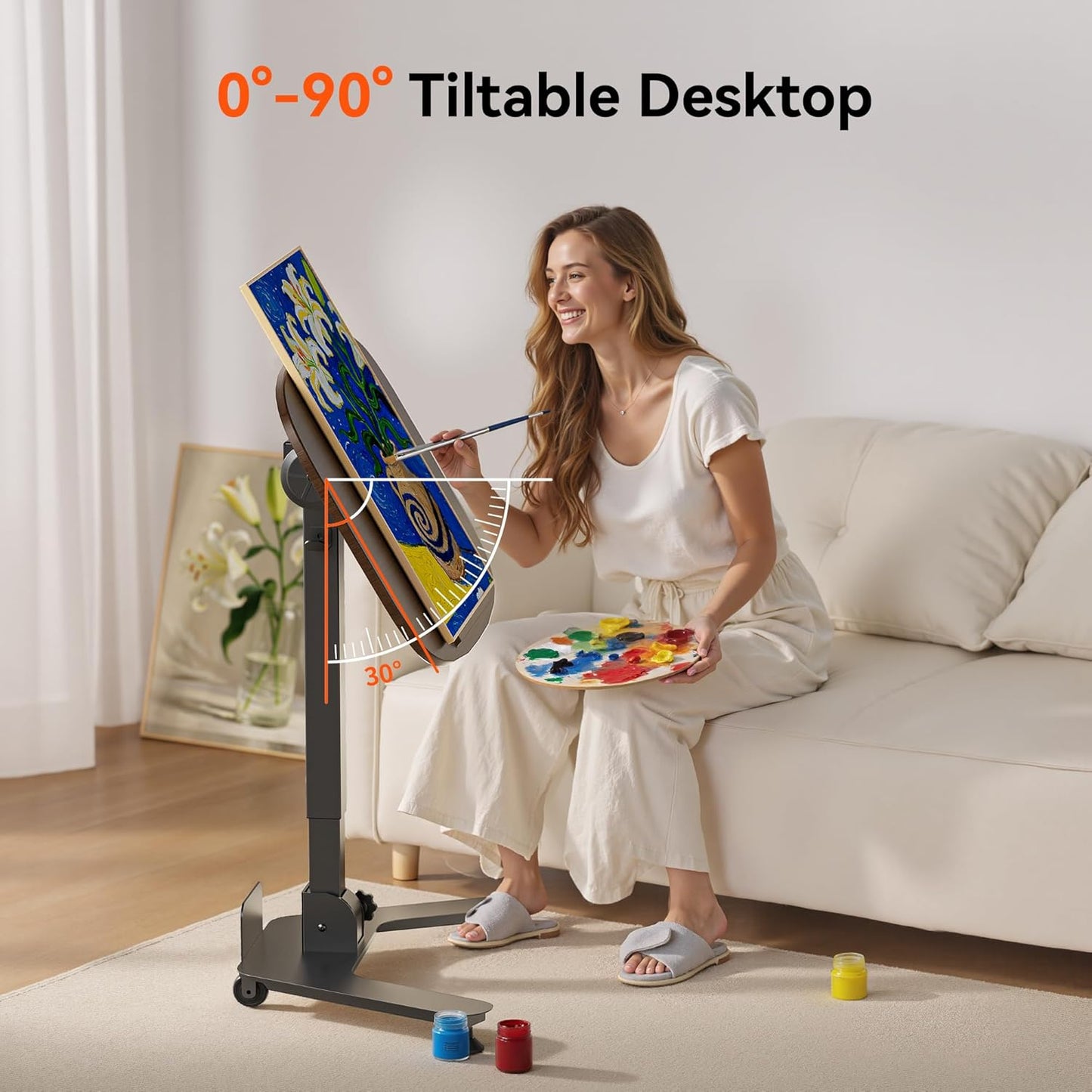 Folding Pneumatic Height Adjustable Mobile Standing Desk with 90° Tiltable Tabletop, 27.2x18.9 Inch Portable Laptop Desk with Wheels, Holds Up to 66.1lbs for Home Office, Black Walnut