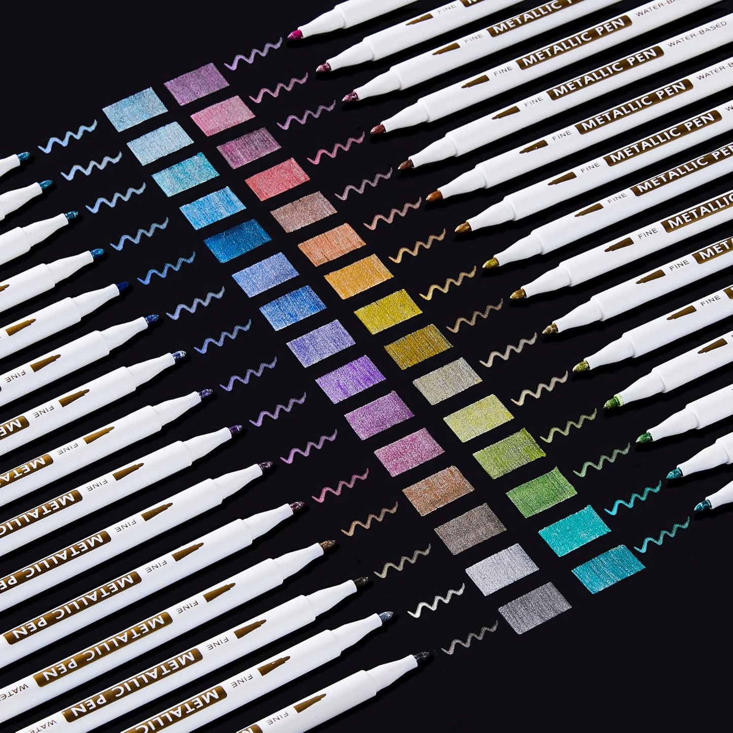 Shuttle Art Metallic Marker Pens, 30 Colors Metallic Paint Markers with 1 Coloring Book Fine Point for DIY Card, Calligraphy, Art and Crafting Projects, Works Great on Black Paper, Scrapbooks, Rock
