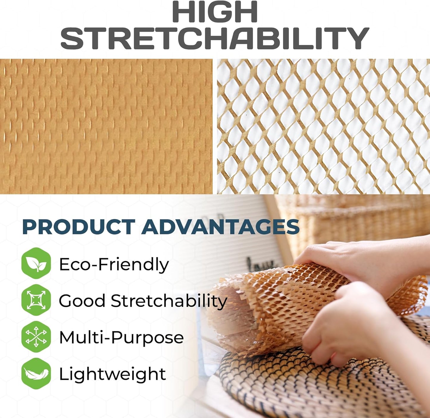 HexcelWrap Mini - Honeycomb Packing Paper, Eco-Friendly, Sustainable Paper Bubble Wrap for Shipping & Moving, Cushioned Packing Material in Easy Self-Dispenser Box - White, 12" x 300'