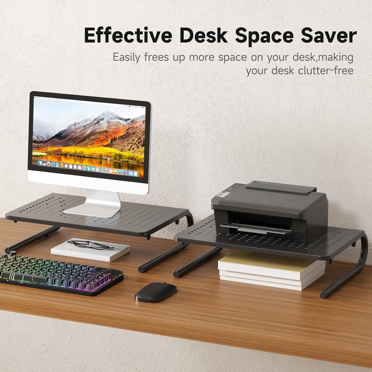 suptek Monitor Stand Riser for Computer,Laptop,Printer, Notebook and All Flat Screen Display with Vented Metal Platform and 4 Inches Height Underneath Storage (MST004-2)