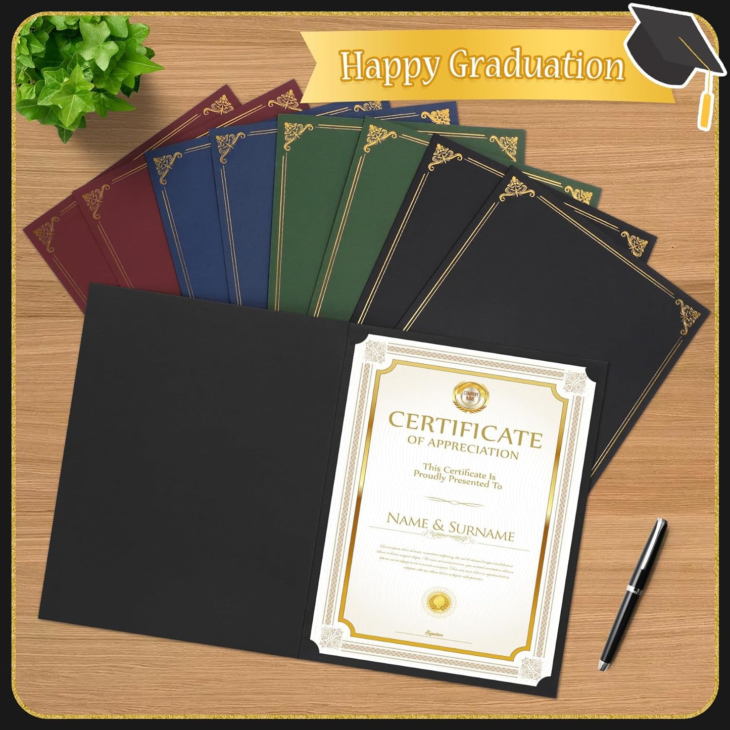 Ndsox 90 Packs Black Certificate Holders, Graduation Diploma Holders, 350GSM, Diploma Covers with Gold Foil Border for Letter Size 8.5" x 11" Award Certificate Paper, Cardstocks and Documents