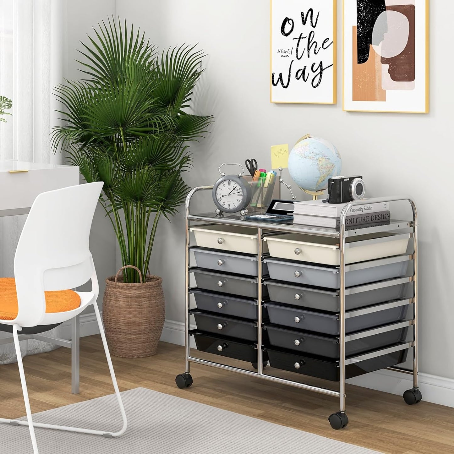 Giantex 12 Drawers Rolling Cart, Mobile Storage Drawer Cart, Classroom Organizer Cart for Office School Supplies Tools Scrapbook Paper Craft Small Printer, Utility Cart on Wheels, Black Gradient