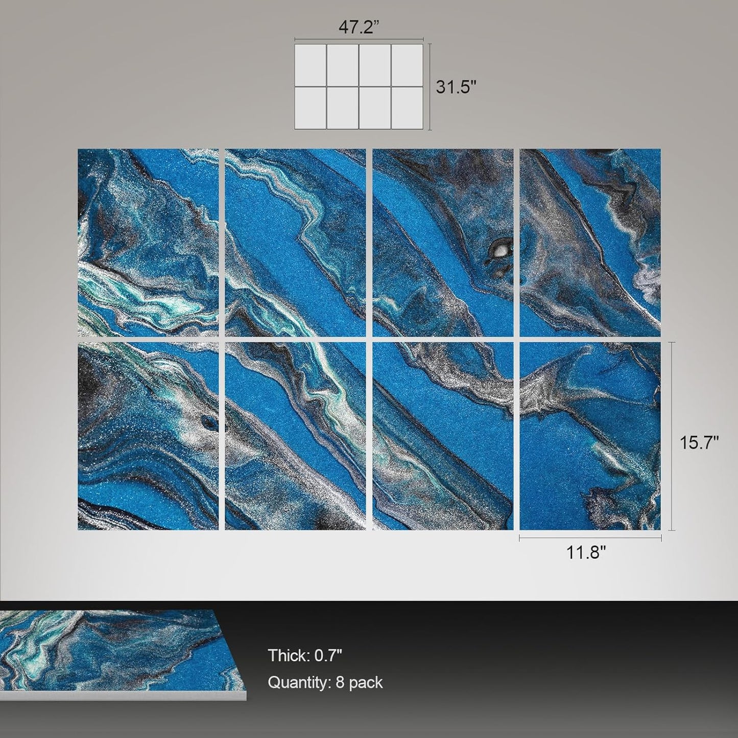 UMIACOUSTICS 8 Pcs 0.7Inch Thick Art Acoustic Panels, Total 47.2” x 31.5” Decorative Sound Absorbing Art Panels, Acoustical Wall Panels for Home, Office, Hotel, Dark Night Blue