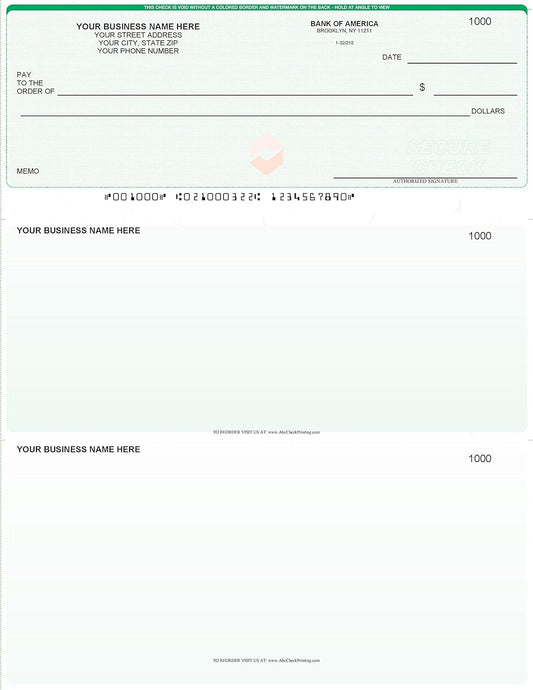 ABC Computer Checks Compatible w/Quick Books, Check on Top, Green (250 Sheets)