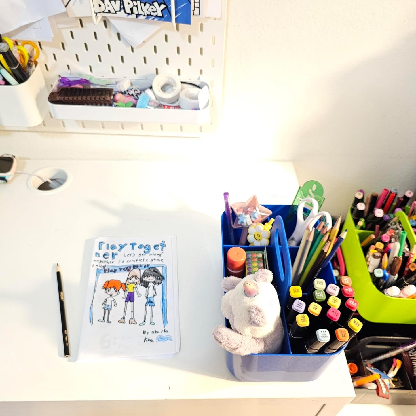 2 Pack Small 6 Compartment Multiuse Caddy Organizer with Handle Art Craft Supplies, Office, Desk, Stationery Pen Holder Stackable- Made In USA (Blue)