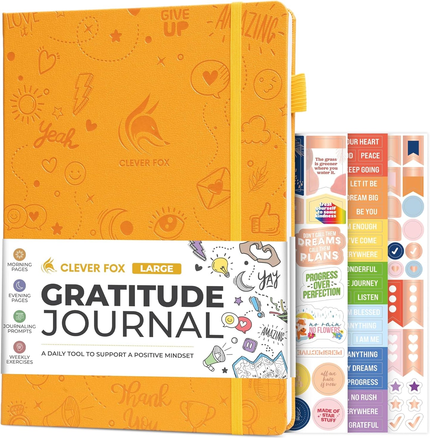 Clever Fox Gratitude Journal Large – Happiness, Positivity & Affirmation Journal – Inspirational Daily Notebook, 3 Months, 8.3x11” (Amber Yellow)