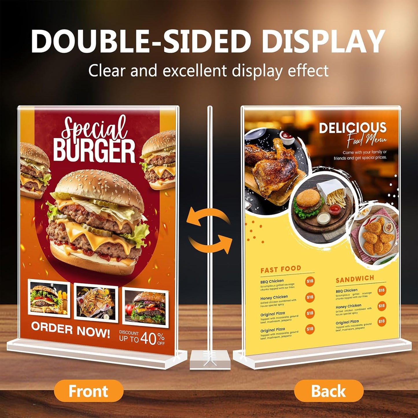 Acrylic Sign Holder 8.5 x 11, Double Sided Sign Holder Stand, Plastic 6 Pack Table Paper Stand, Vertical Menu Flyer Stand, T Shape Table Flyer Holder