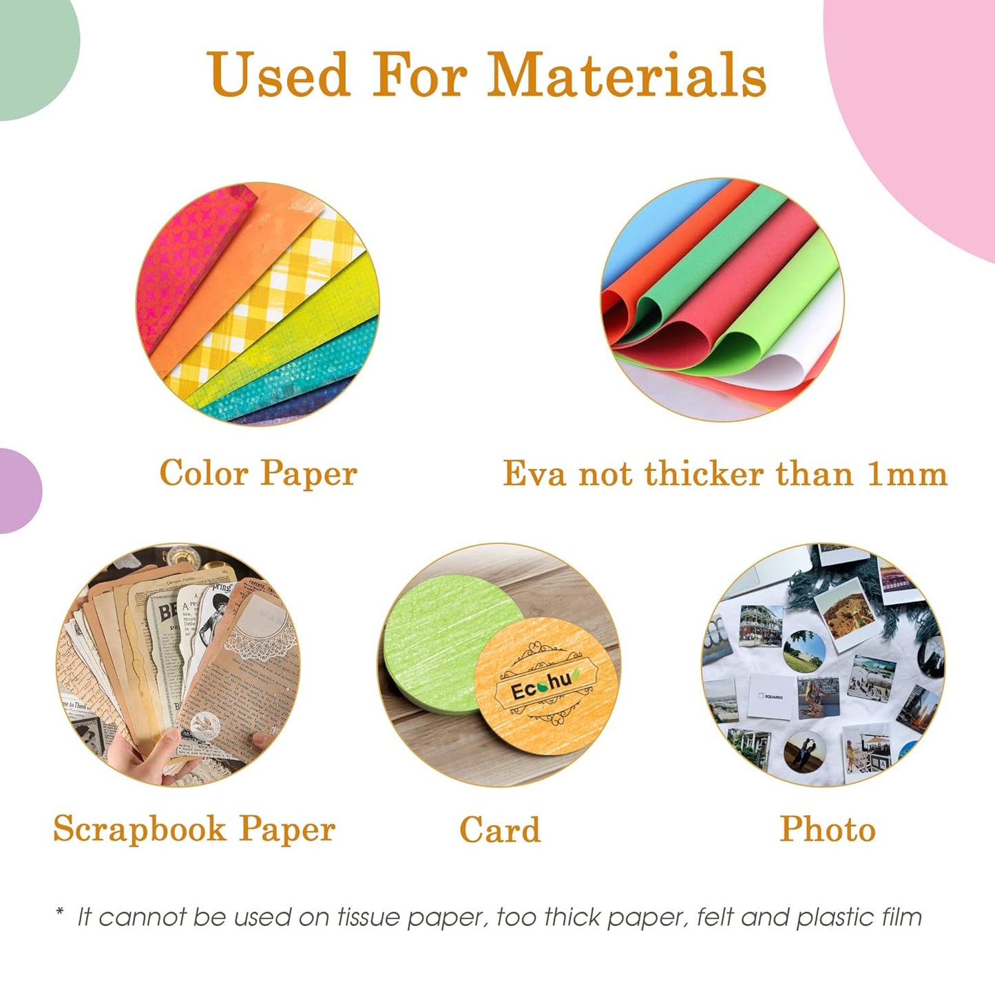 Set 5 Circle Paper Punch 0.3'' / 0.6'' / 1'' / 1.5'' / 2'', Scrapbooking Hole Punches Crafting, Design for Office Supplies, Card Making, DIY Photo Album.