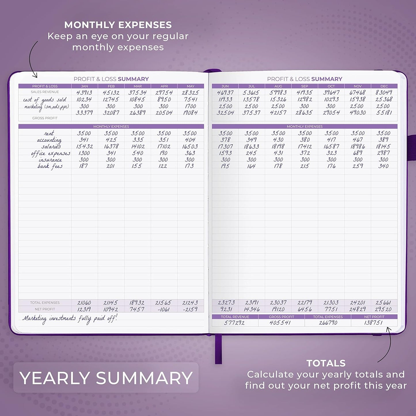 Clever Fox Income & Expense Tracker Large – Accounting & Bookkeeping Ledger Book for Small Business – 2-Year Record Notebook, A4 (Purple)