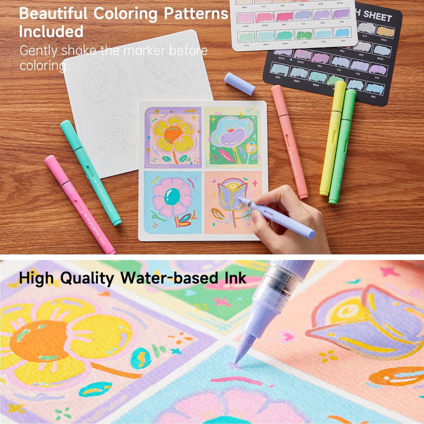 Shuttle Art Automatic Ink Control Acrylic Paint Markers, 24 Pastel Colors Brush Tip Acrylic Paint Pens for Rock Painting, Ceramic, Wood, Canvas, Glass, Stone, Fabric, Card Making, DIY & Art Supplies