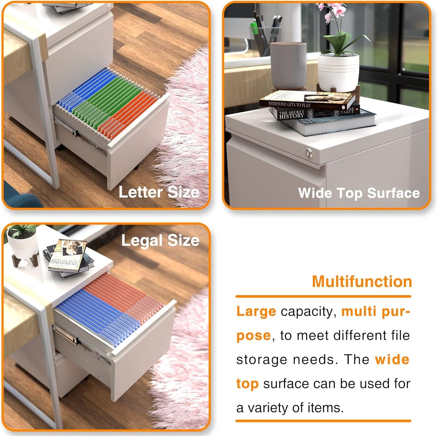 Aobabo Metal 2 Drawer Office File Cabinet with Lock, Under Desk Office Steel Files Cabinet on Wheels, 25.6''H Legal/Letter A4 Size, Fully Assembled Except Wheels,White