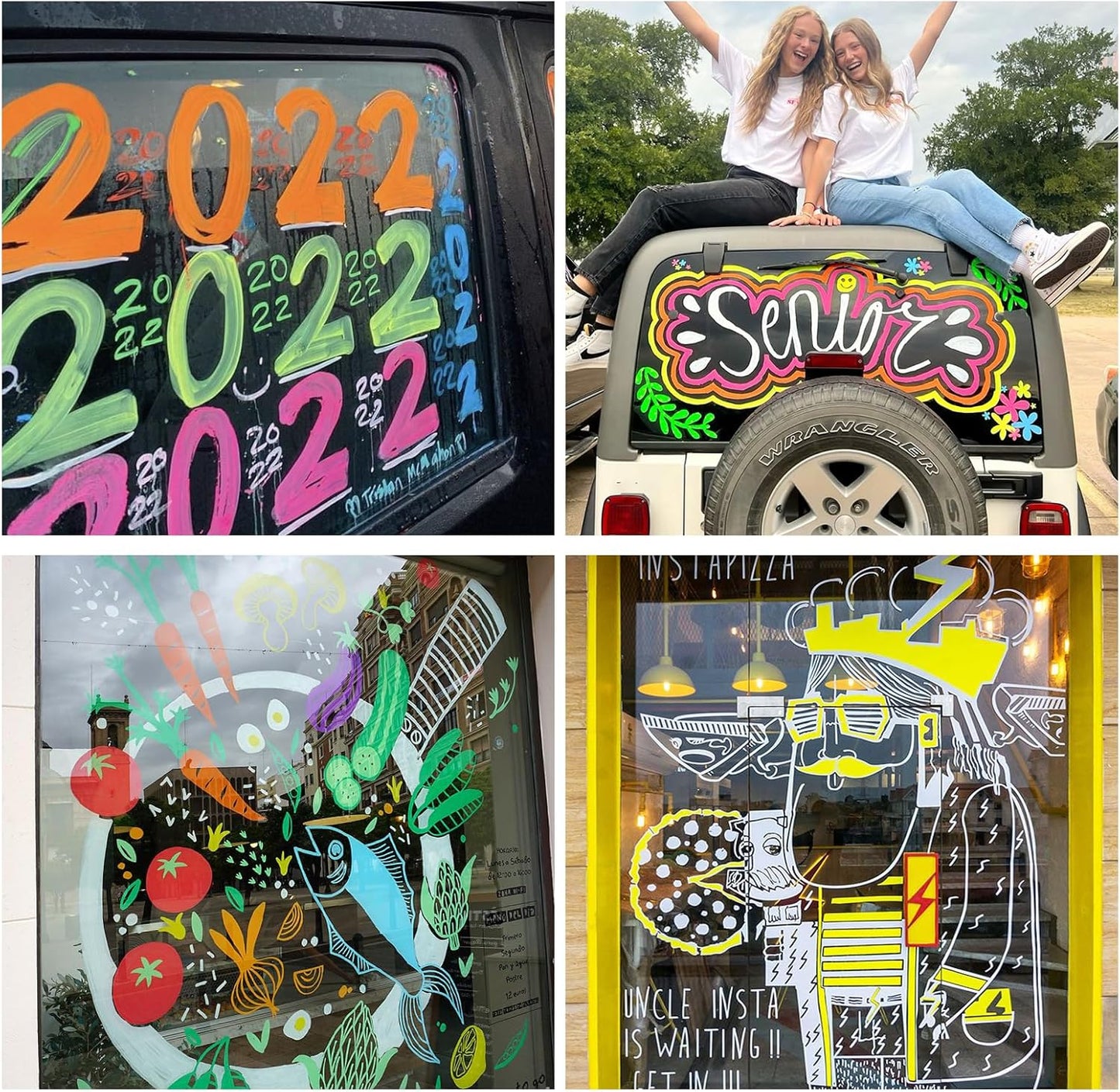 Jumbo Chalk Markers for Windows Washable, 8 Neon Colors Liquid Chalk Pens Erasable with 10mm Thick Tips for Auto, Glass, Mirror, Poster, Bistro, Blackboard, Car of DIY