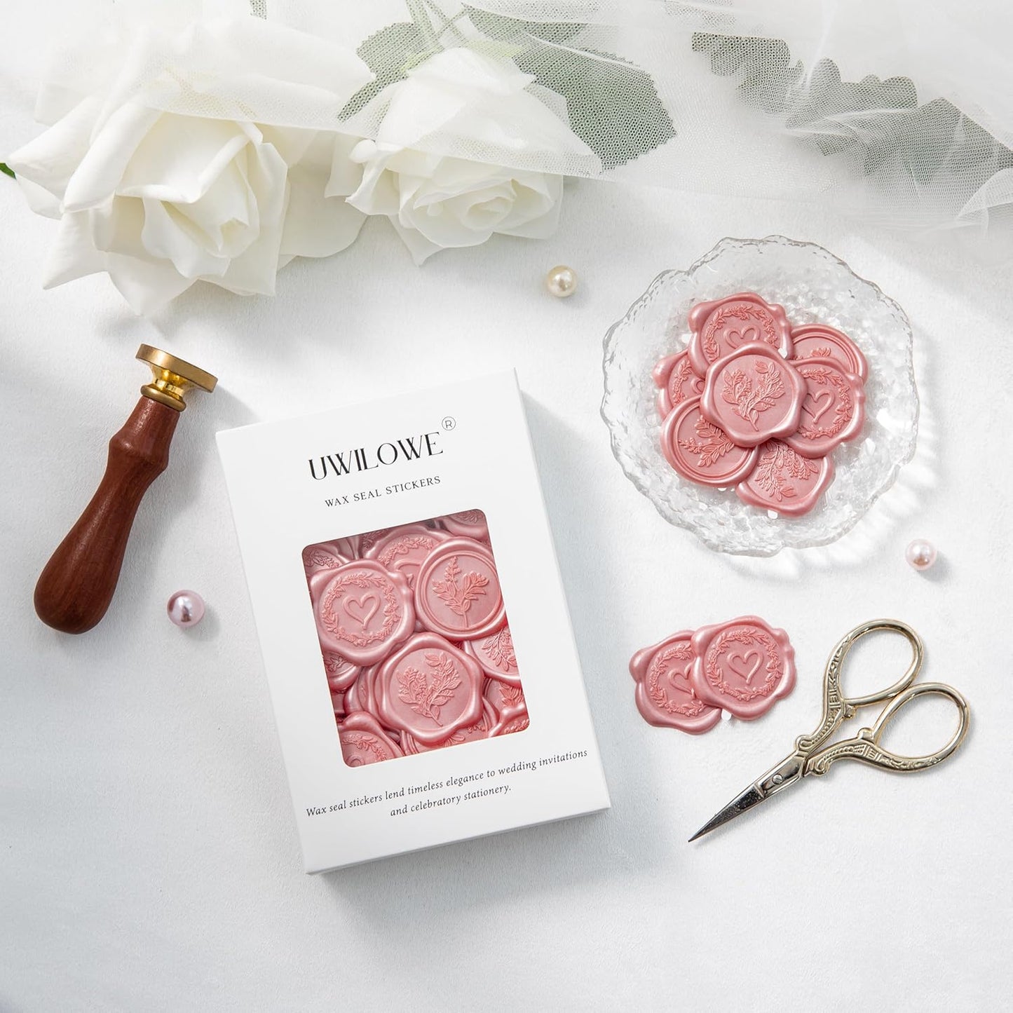 60 Pcs Rose Gold Wax Seal Stickers Self-Adhesive Envelope Seals Stamp Stickers, Perfect for Wedding Invitations Seating Chart Christmas Gift Wrapping 3 Designs in 1 Pack