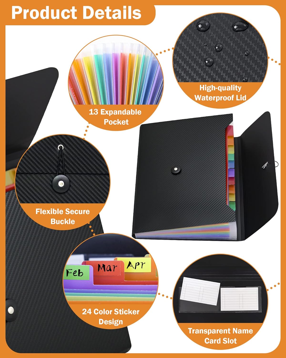 Cesil Accordian File Organizer Expanding File Folder, 13 Pockets, A4 Letter Size Paper Document Receipt Folder for Classroom, Home, Office and Travel