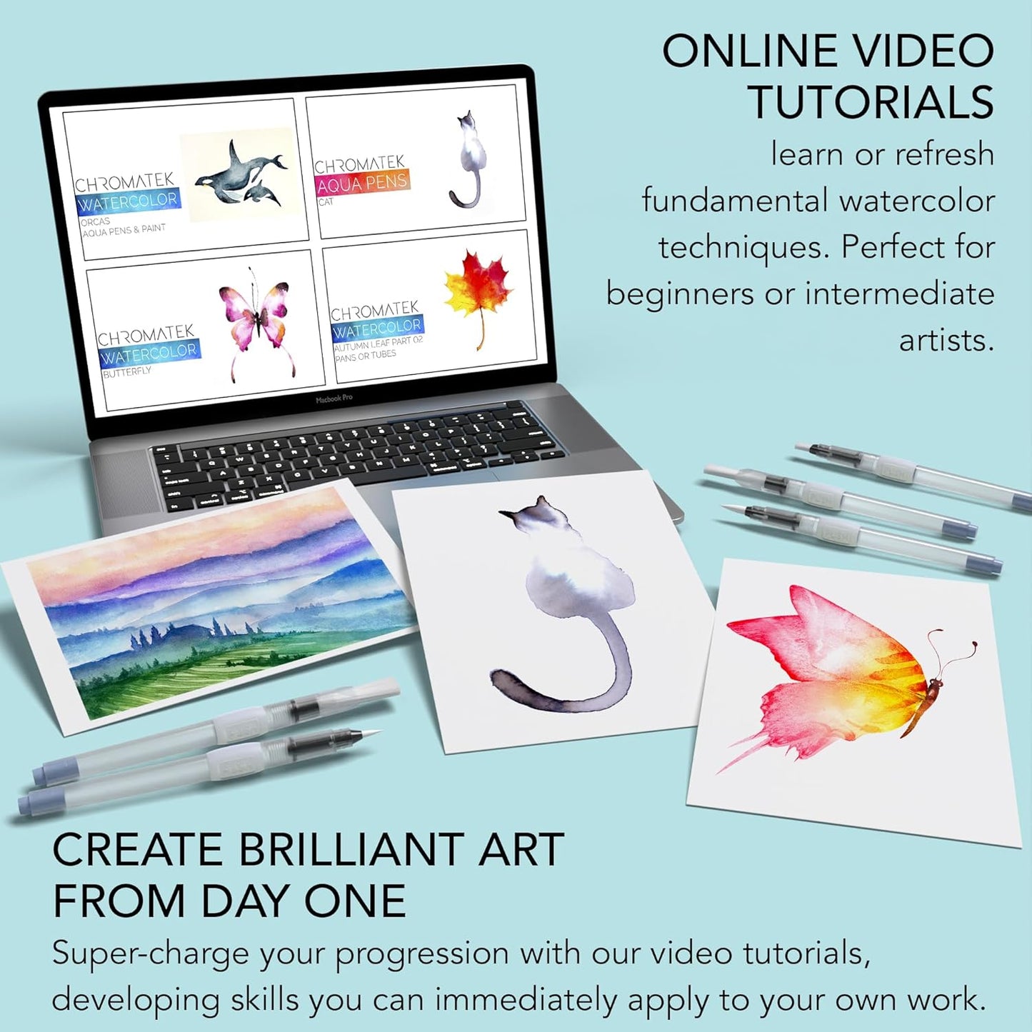 aquapens Water Brush Pens for Painting - 6 Pack - Water Drawing Brush Pens with 6 Different nibs - Portable Watercolor Brush Pens for Artists - Water Brush Pens for Kids and Adults